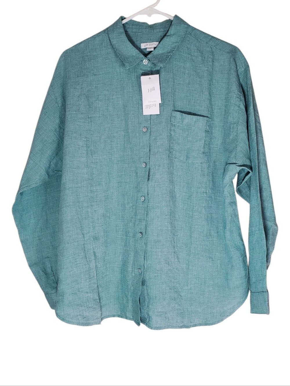 J.Jill 100% Linen Button Up Longsleeve Shirt Sea Pale Aqua Coastal Preppy Beach